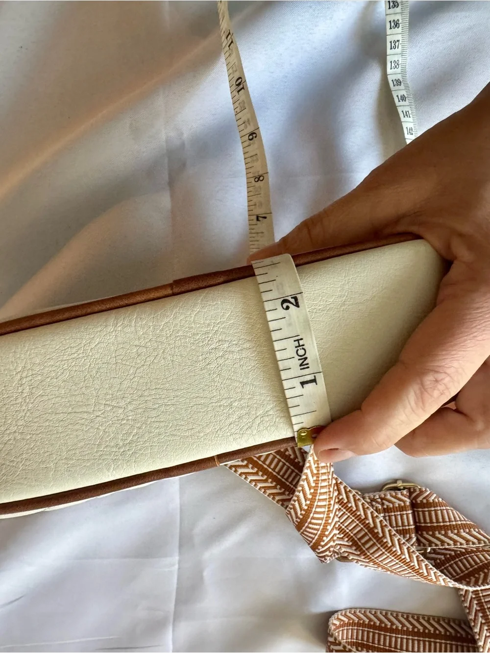 Quilted Cream and Brown Crossbody with Patterned Strap